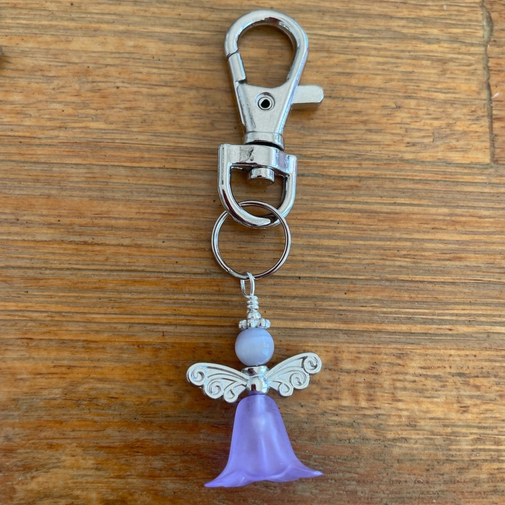 Handmade Medium Purple Fairy Hand Bag Charm Keychain Zipper Pull Snap Hook Clip